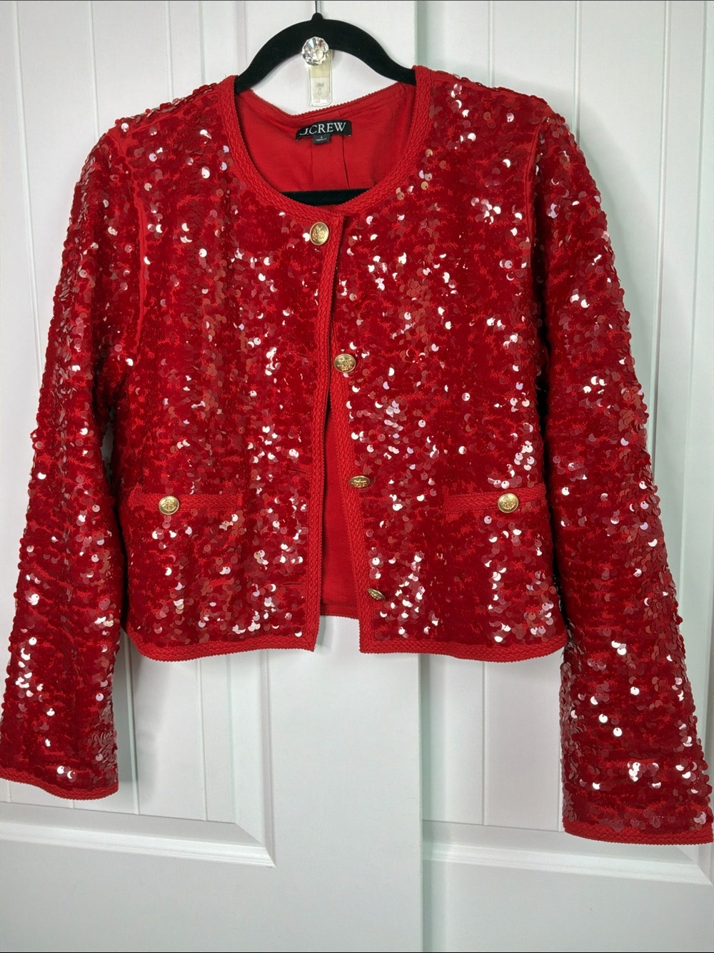 J.Crew Mariner Red Sequin Jacket New Without Tags Size L - Picture 10 of 16
